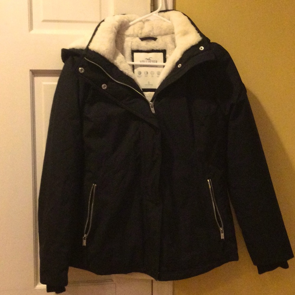 Hollister Women's Black Shearling trimmed Jacket, small.